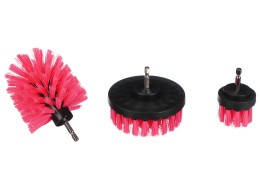 Rózsaszín autós tisztító fúrókefe készlet CAR DETAILING DRILL BRUSH PINK 3, 3 db